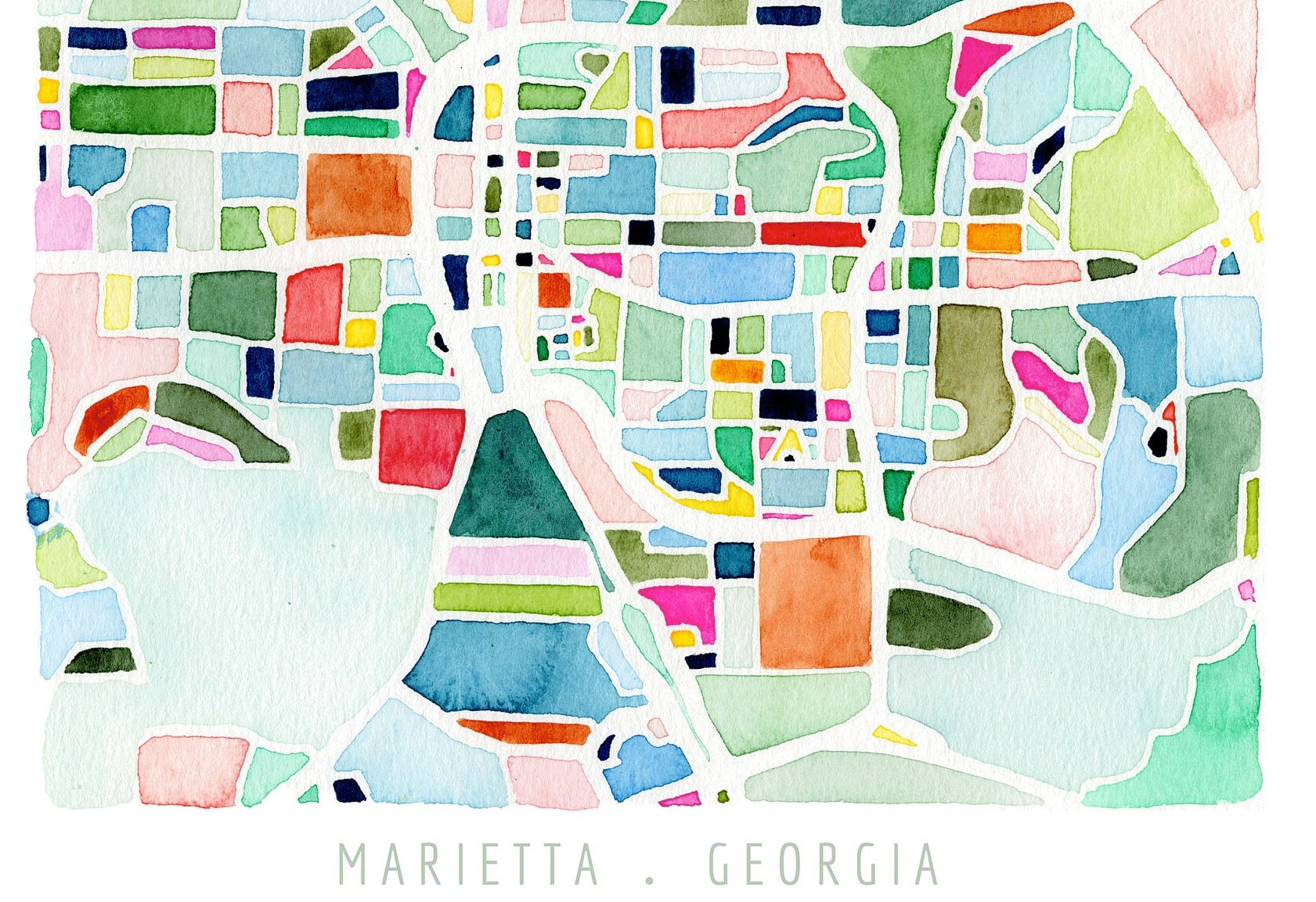 Marietta, GA map | Georgia watercolor painting | Housewarming gift