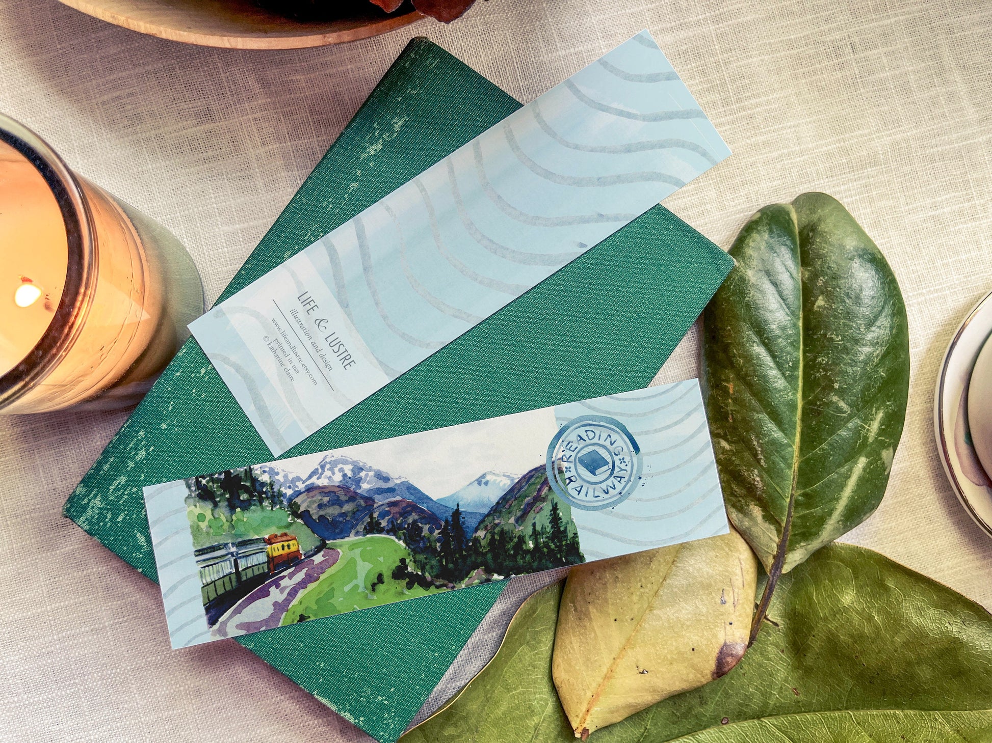 Train & mountain bookmark | Gift for booklovers | Travel inspired Reading Railway bookmark