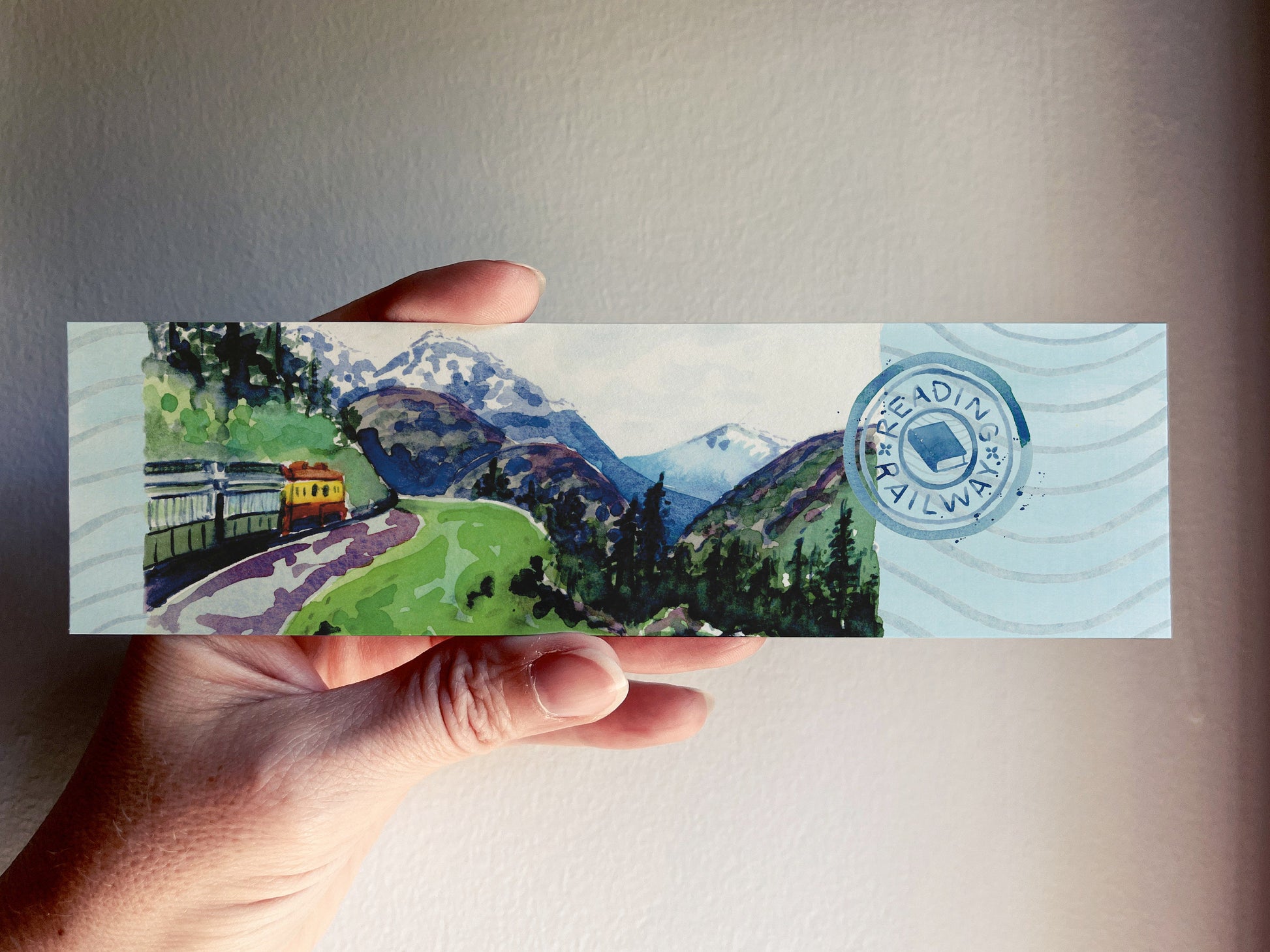 Train & mountain bookmark | Gift for booklovers | Travel inspired Reading Railway bookmark