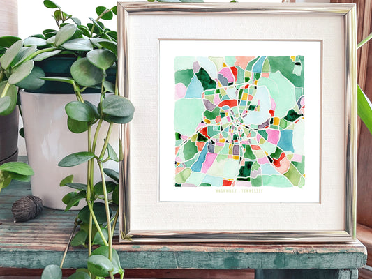 Nashville, TN map | Tennessee abstract watercolor painting | Maximalist housewarming gift