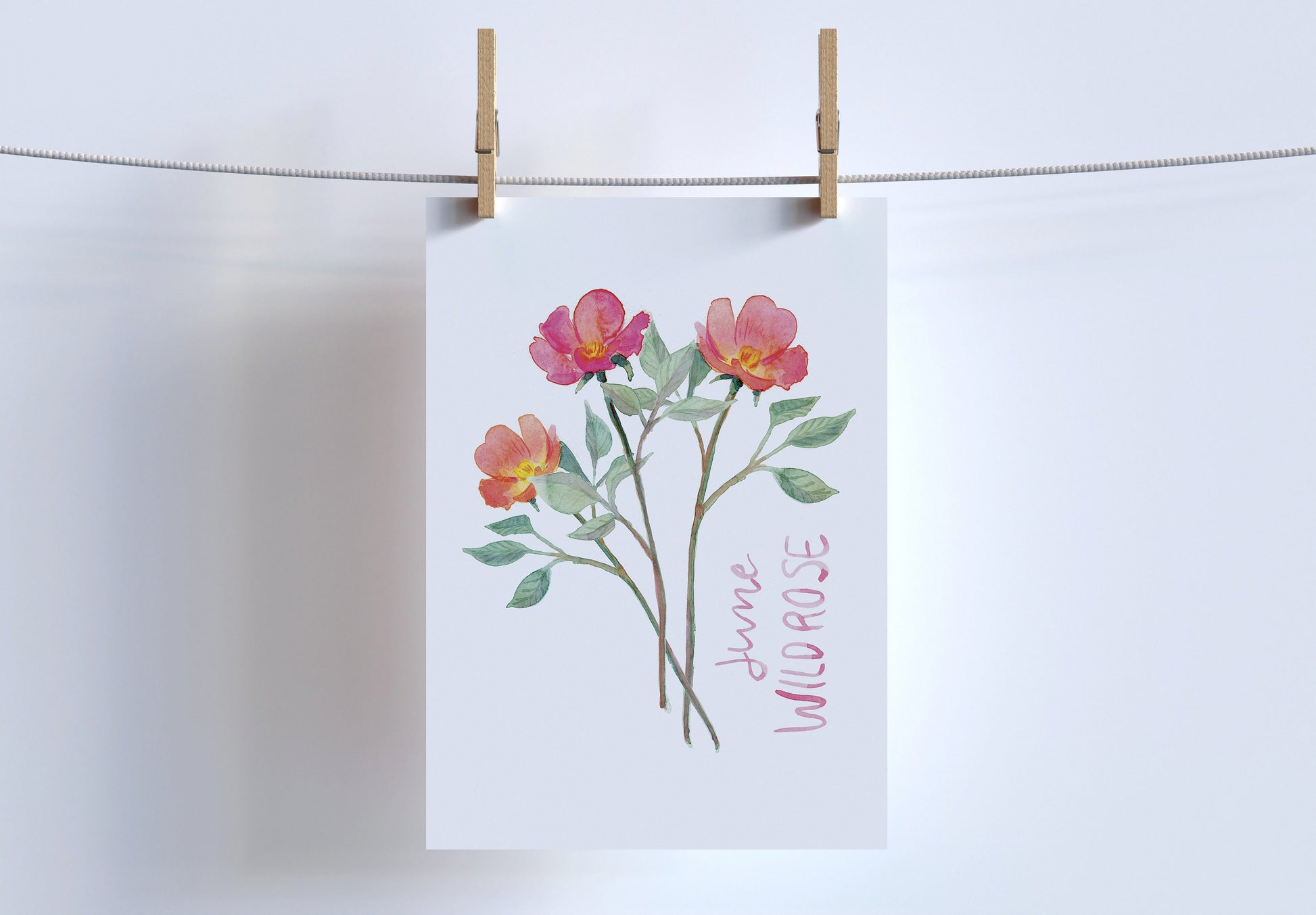 Wild rose birth flower simple watercolor print | June birthday month art | Mother's Day gift for her