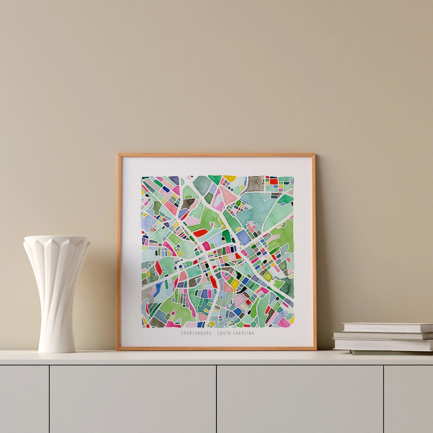 Spartanburg, SC map | South Carolina watercolor painting | Housewarming gift