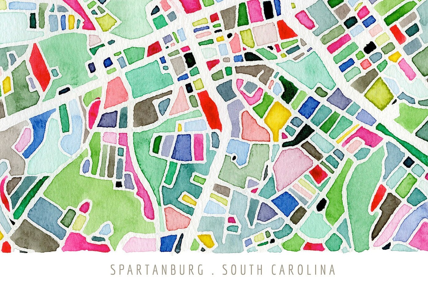 Spartanburg, SC map | South Carolina watercolor painting | Housewarming gift