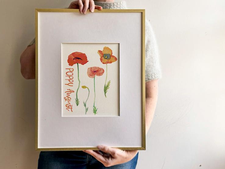 Poppy birth flower simple watercolor print | August birthday month art | Mother's Day gift for her