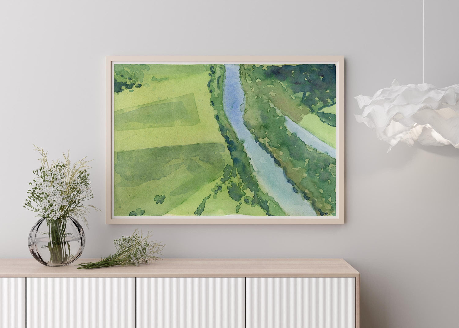 Tennessee abstract aerial art | Minimalist river landscape painting | Sophisticated southern wall art