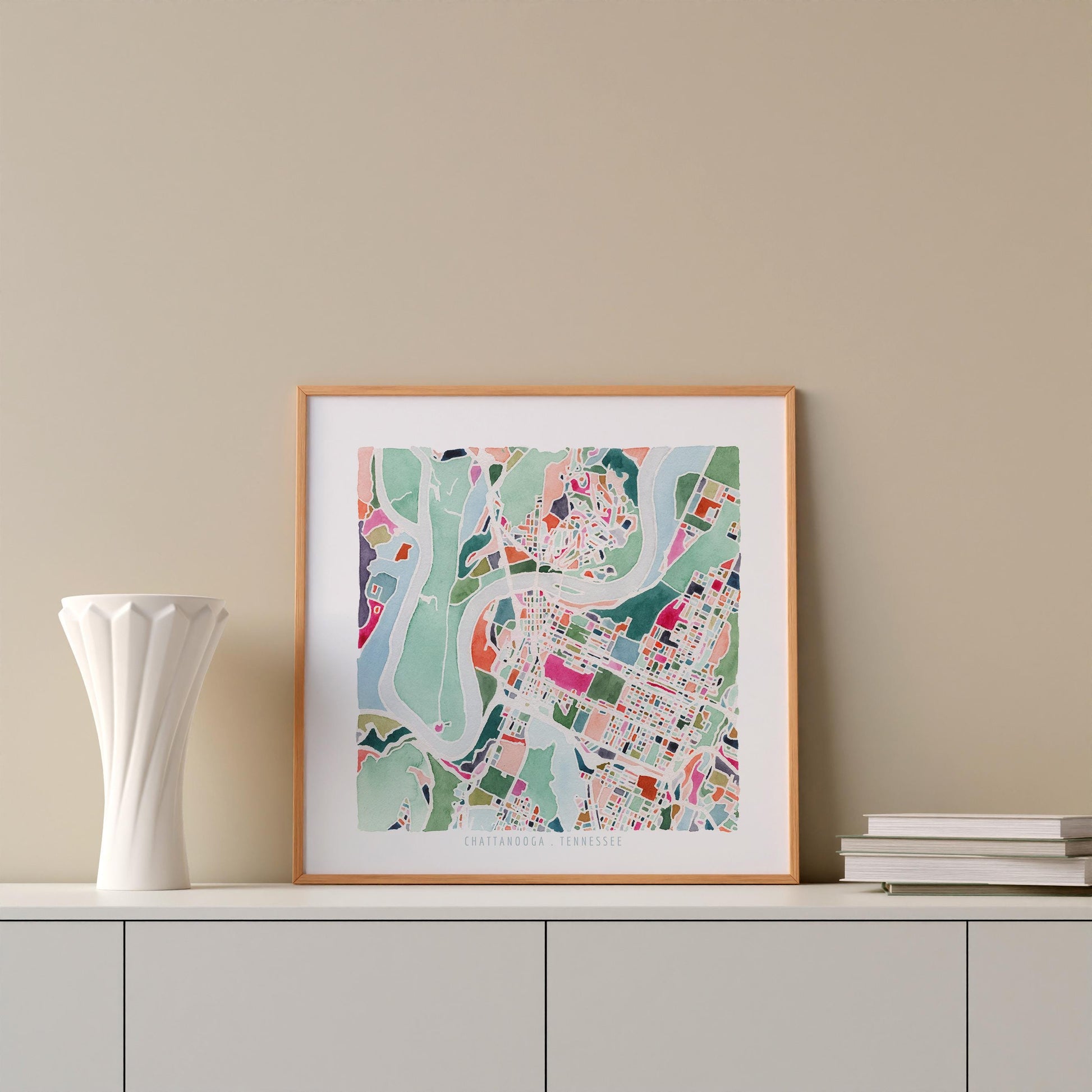 Chattanooga, TN map | Tennessee abstract watercolor painting | Maximalist housewarming gift