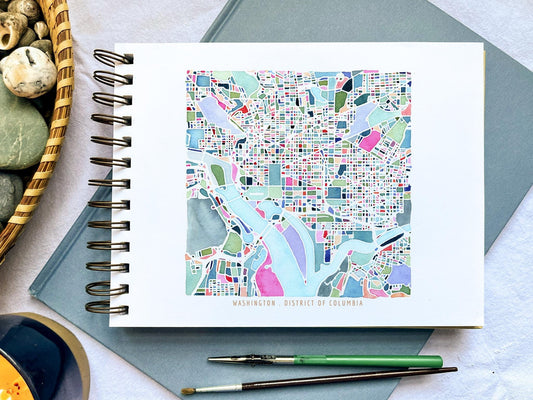 Washington, DC city map | District of Columbia abstract painting | Colorful US Capitol street map