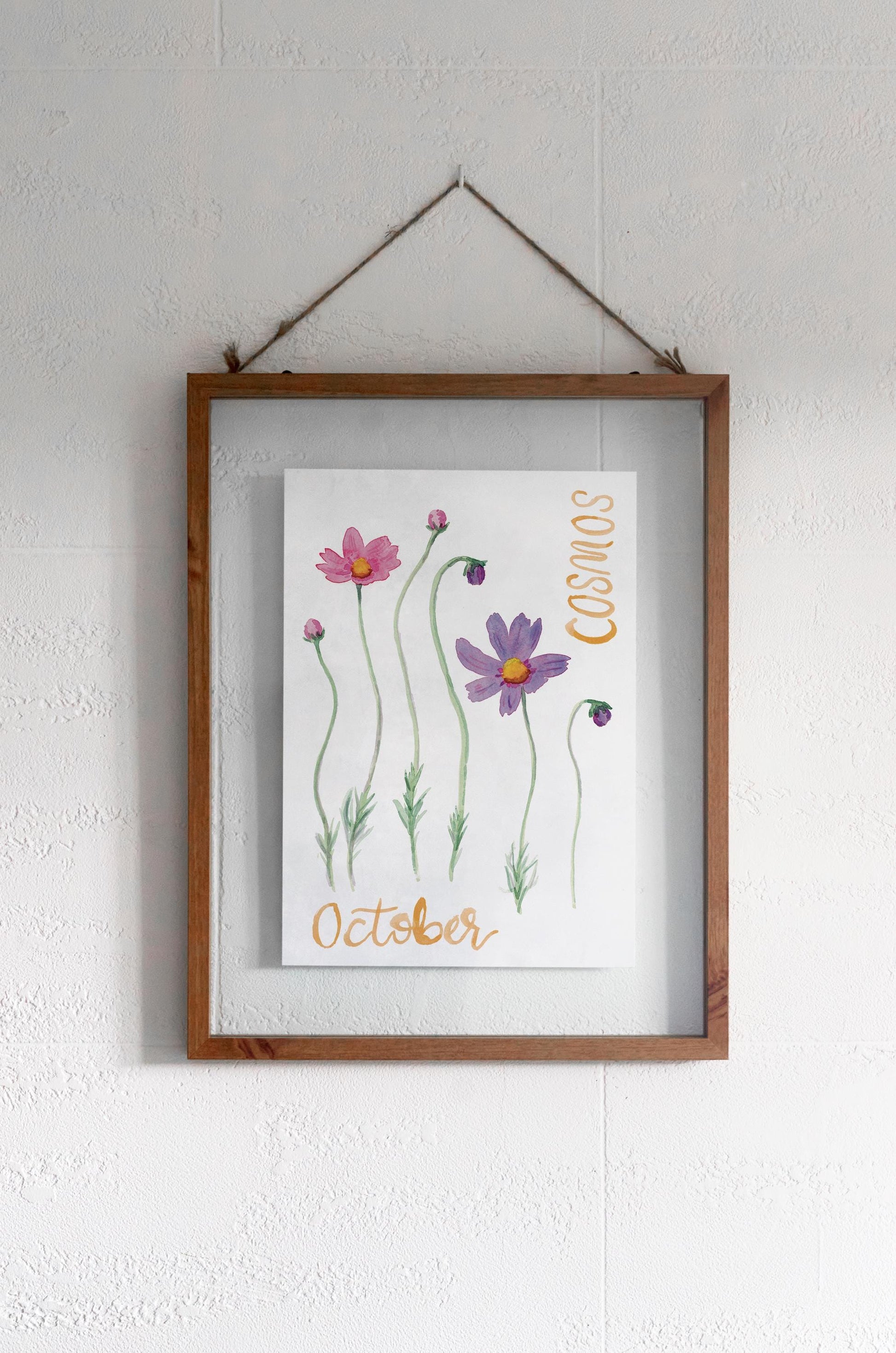 Cosmos birth flower simple watercolor print | October birthday month art | Mother's Day gift for her