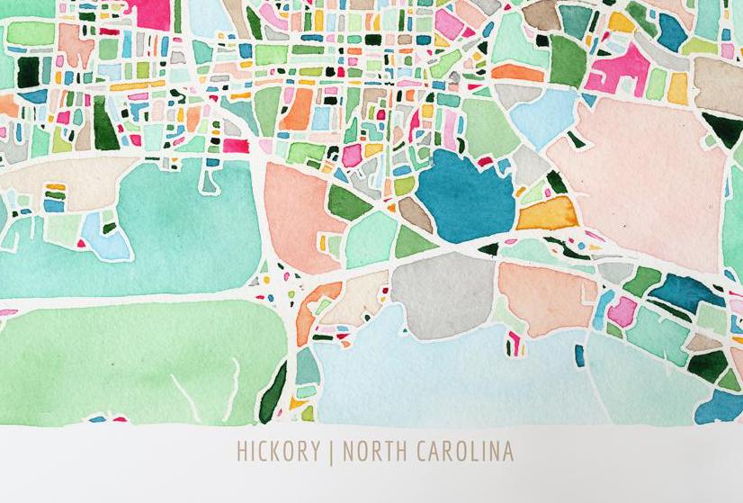 Hickory, NC city map | North Carolina abstract painting | Colorful street map