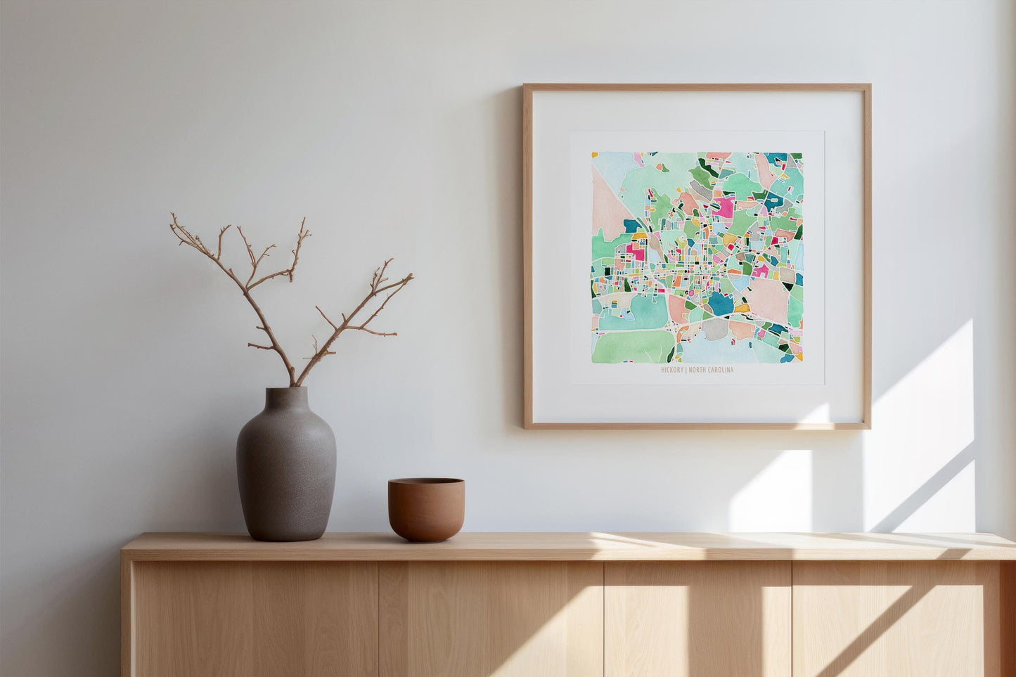 Hickory, NC city map | North Carolina abstract painting | Colorful street map