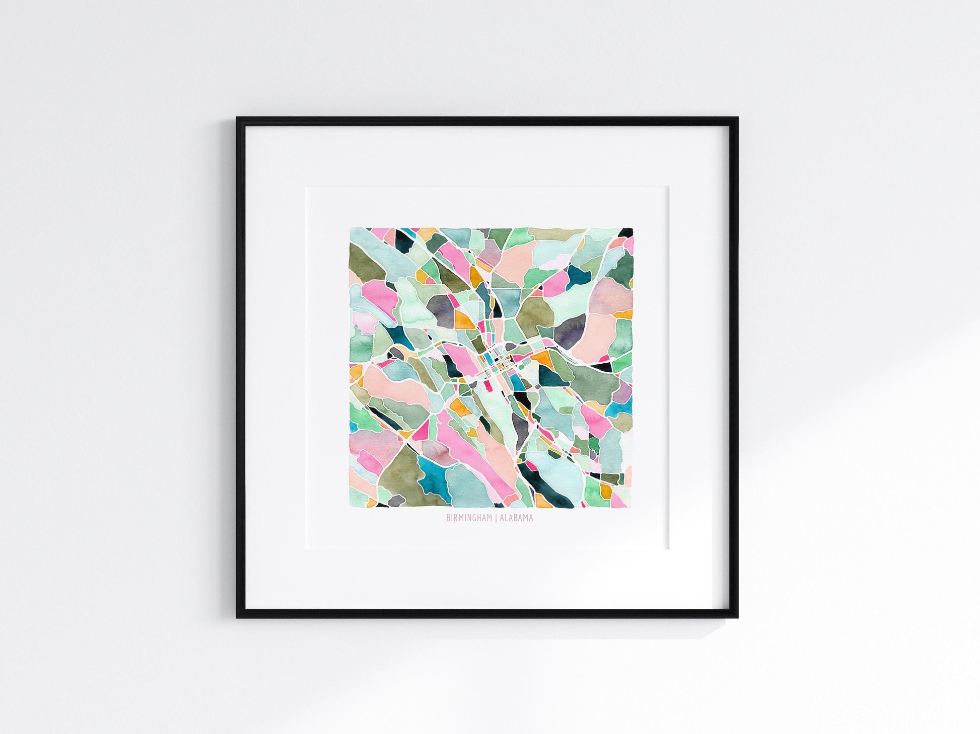 Birmingham, AL city map | Alabama abstract painting | Colorful street map