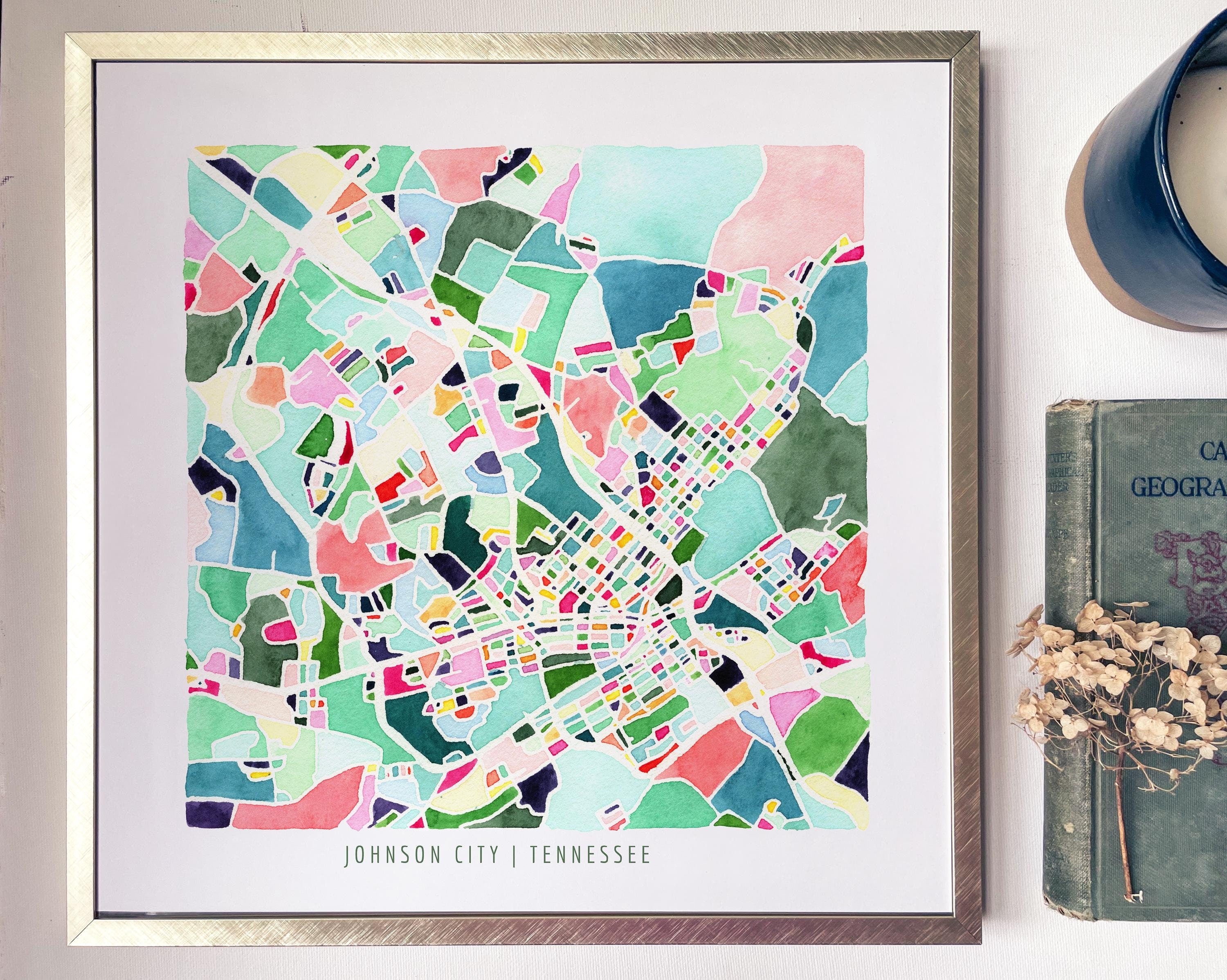 NEW Johnson City, TN city map | Tennessee abstract painting | Mosaic street map