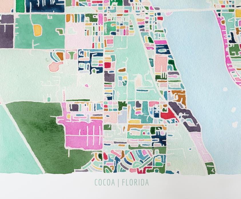 Cocoa, FL city map | Florida abstract painting | Colorful street map