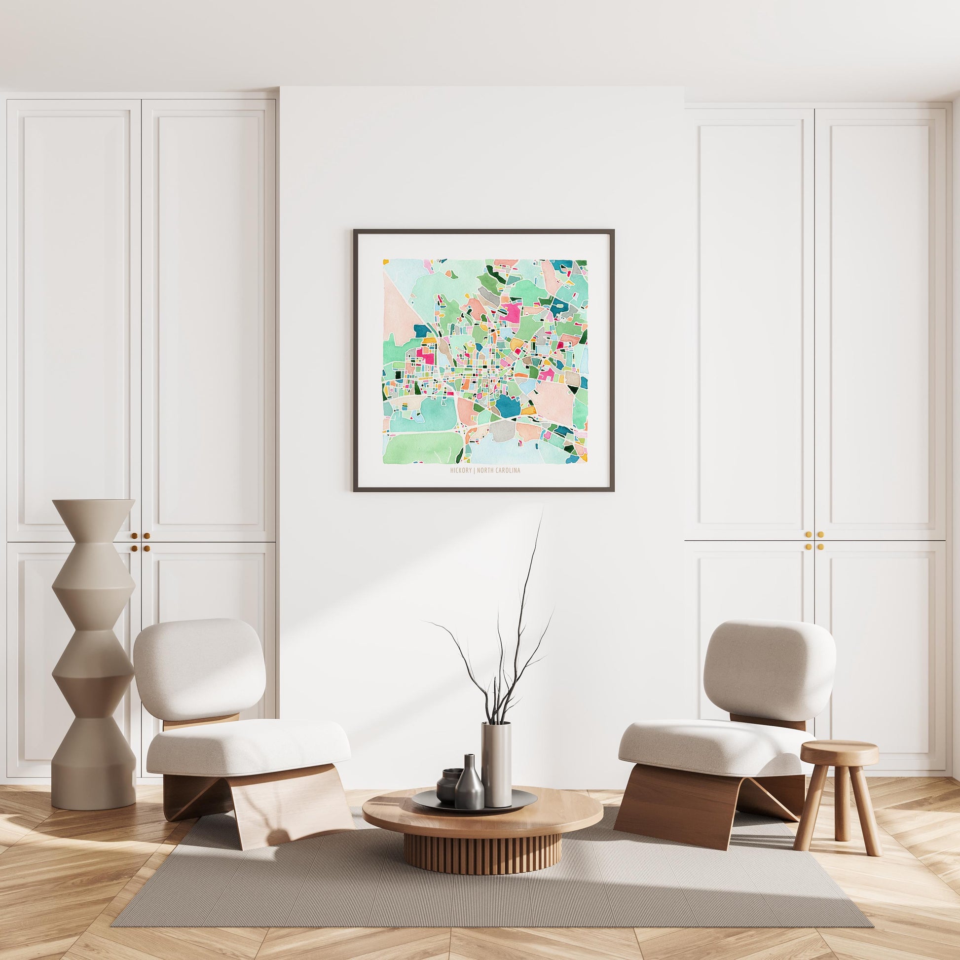 Hickory, NC city map | North Carolina abstract painting | Colorful street map