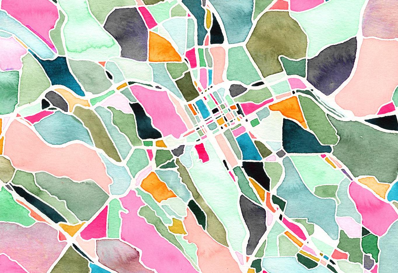 Birmingham, AL city map | Alabama abstract painting | Colorful street map