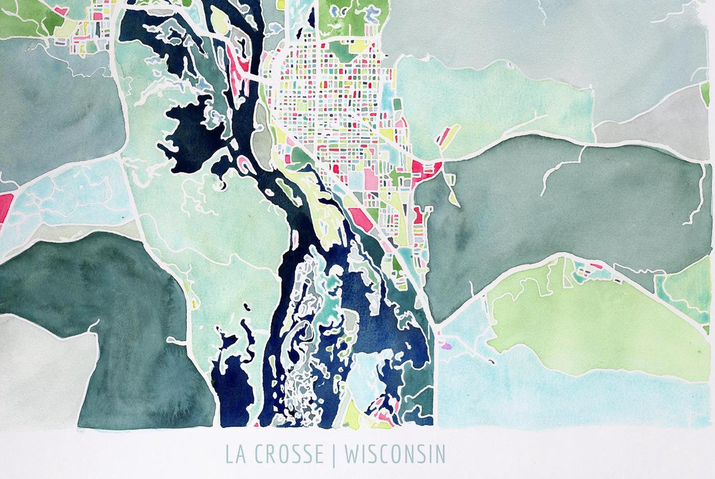 La Crosse, WI city map | Wisconsin abstract painting | Colorful street map