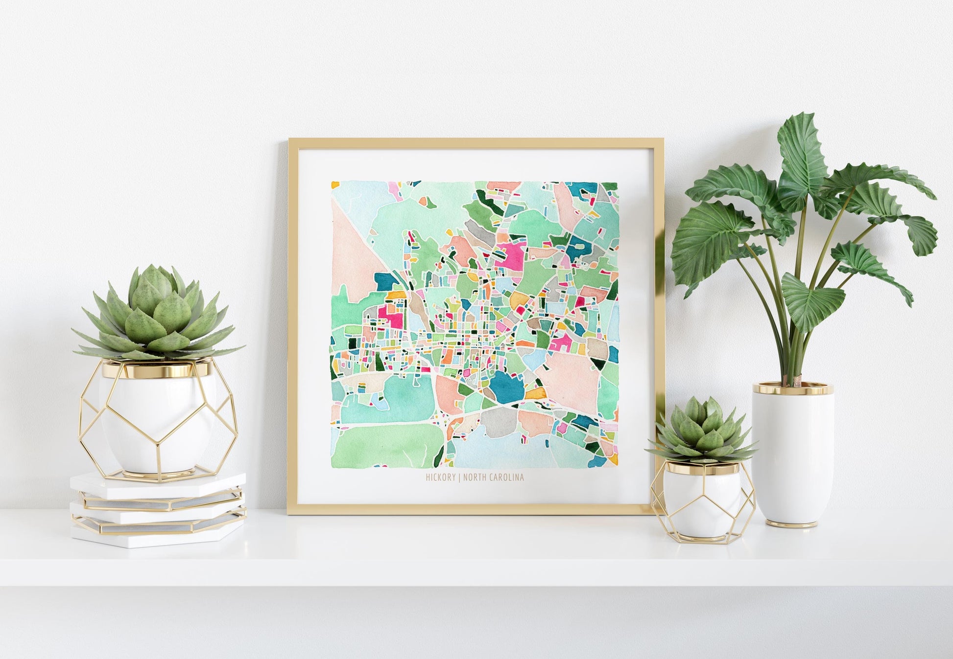 Hickory, NC city map | North Carolina abstract painting | Colorful street map