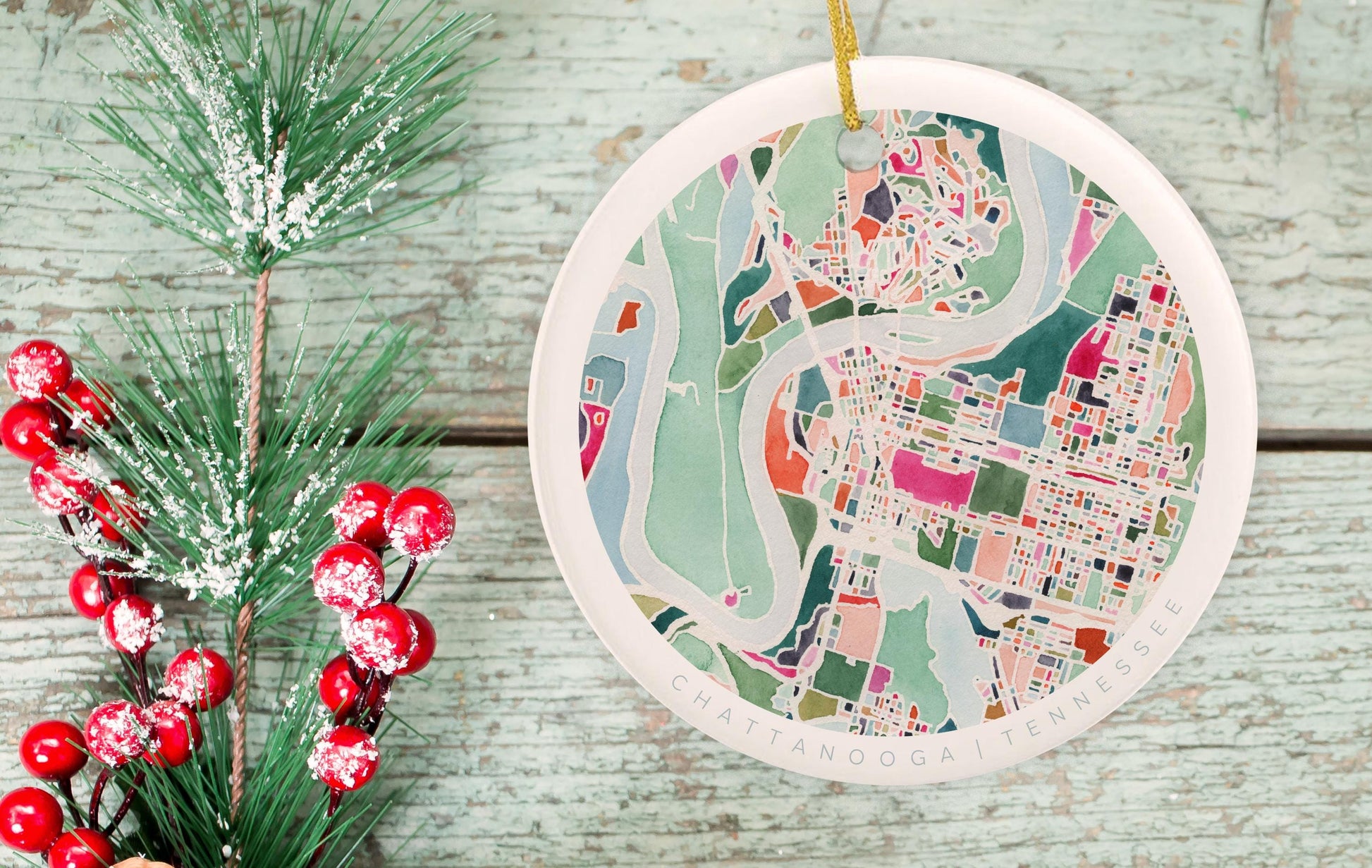 Chattanooga TN Christmas Ornament | Elegant ceramic holiday decoration