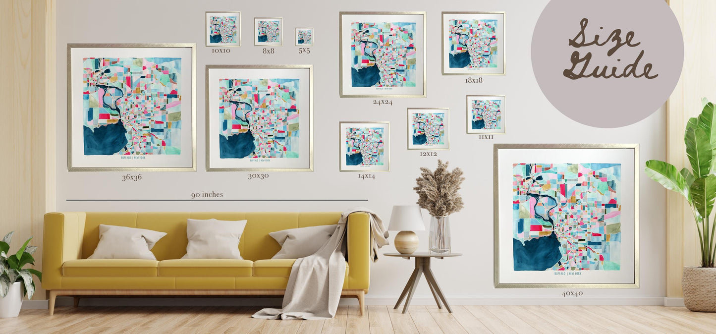 Buffalo, NY city map | Niagara Falls, New York abstract painting | Maximalist street map