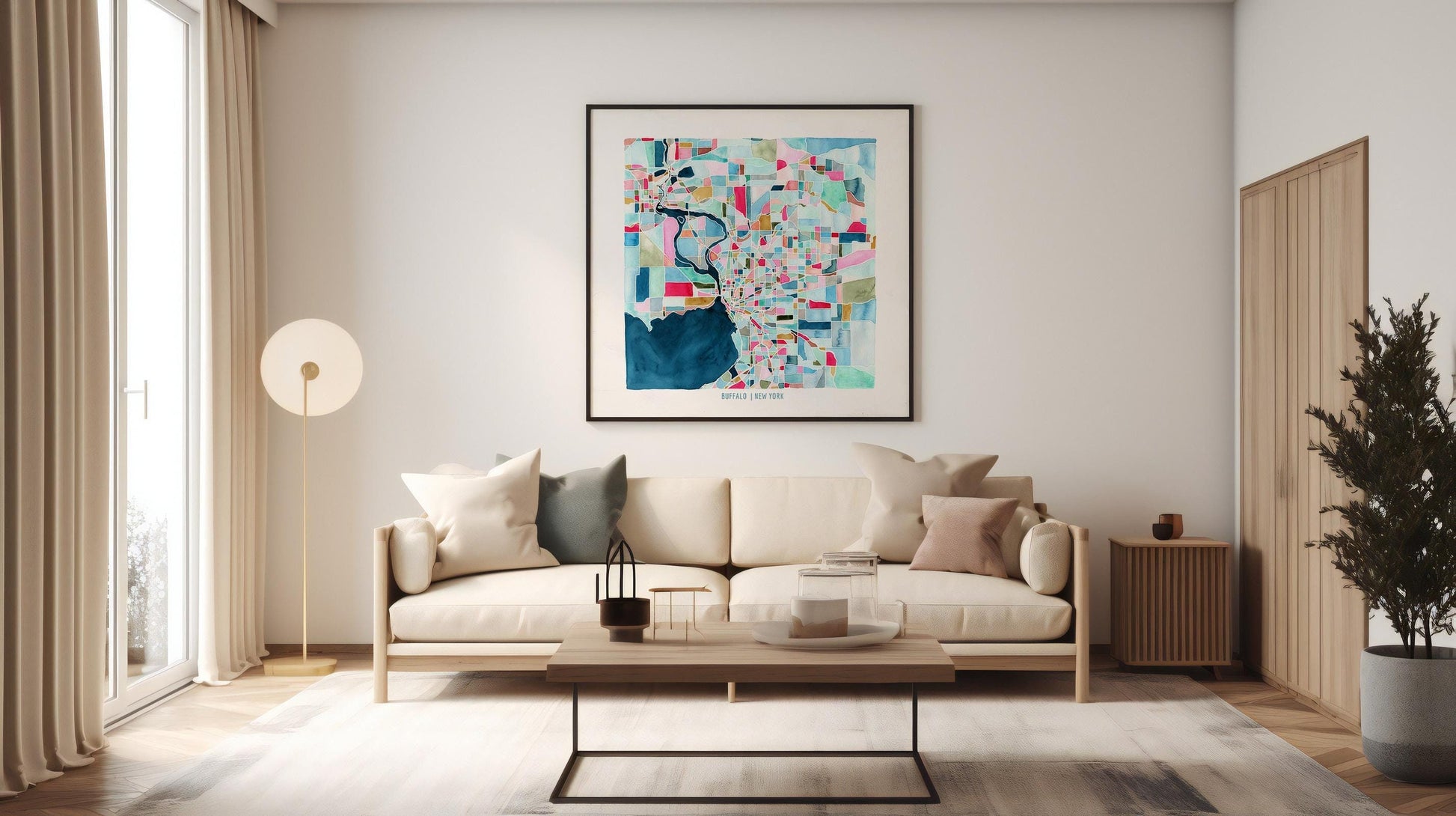 Buffalo, NY city map | Niagara Falls, New York abstract painting | Maximalist street map