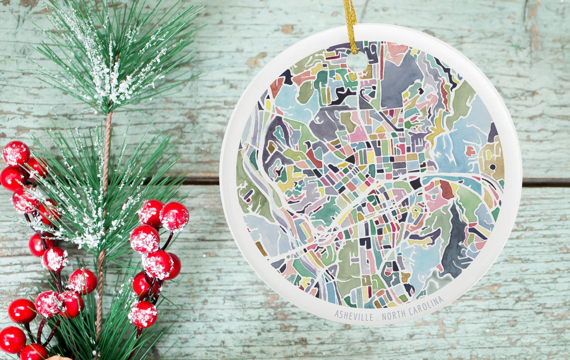 Asheville NC Christmas ornament | North Carolina holiday decor | Round ceramic ornament