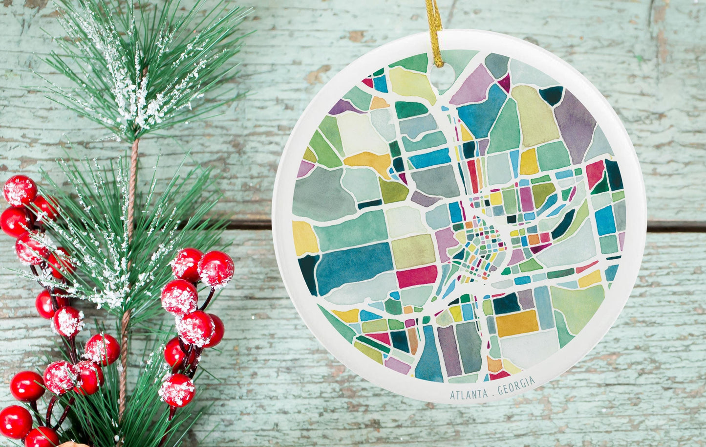 Atlanta GA Christmas ornament | Georgia holiday decor | Round ceramic ornament