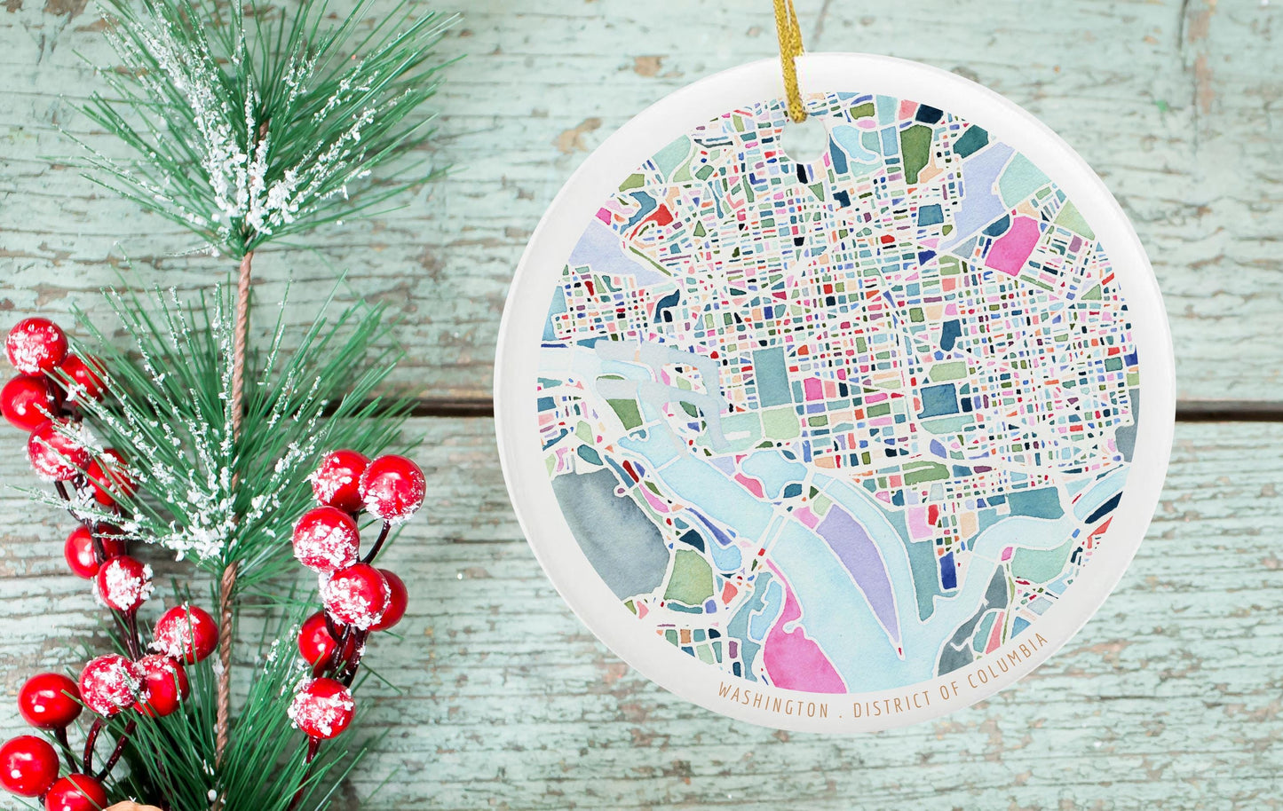 Washington DC Christmas tree ornament | District of Columbia holiday decor | Round ceramic ornament | Travel gift