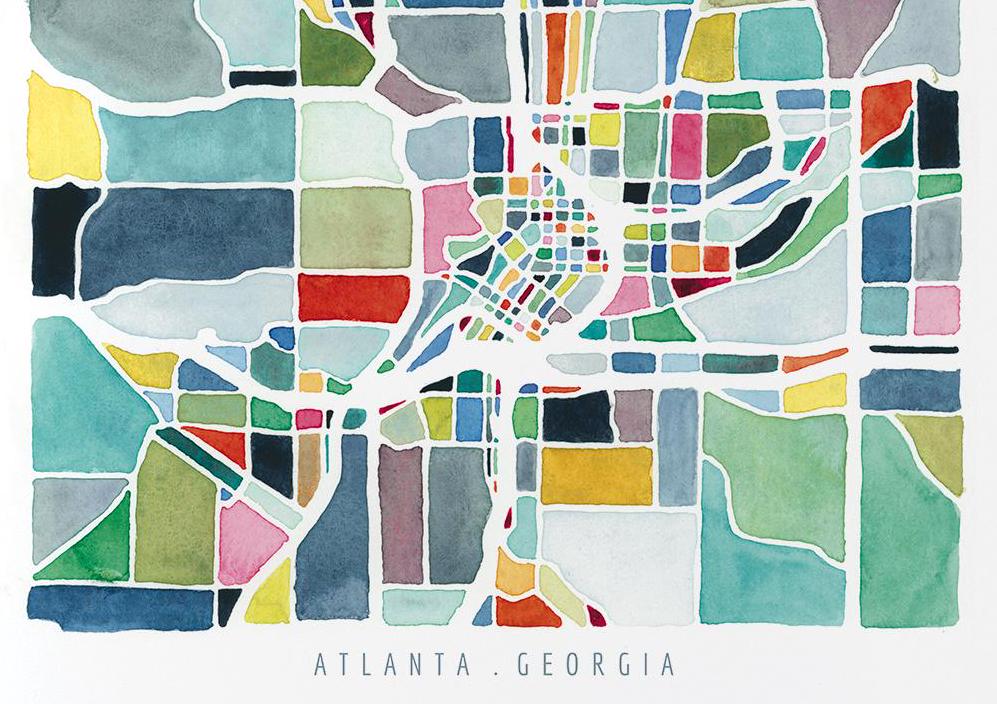 Atlanta, GA map | Georgia watercolor painting | Abstract art | Housewarming gift