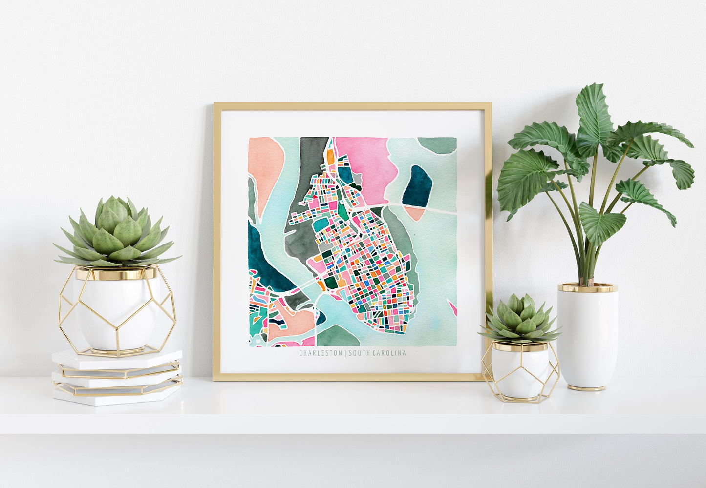 Charleston, SC street map | South Carolina mosaic watercolor painting | Housewarming gift