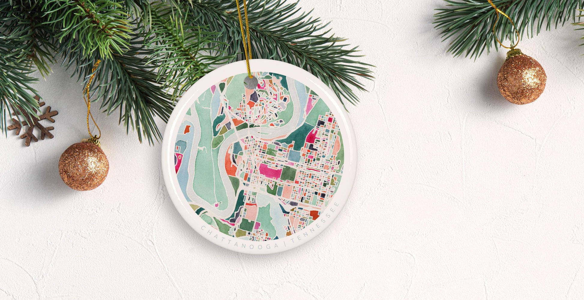 Chattanooga TN Christmas Ornament | Elegant ceramic holiday decoration