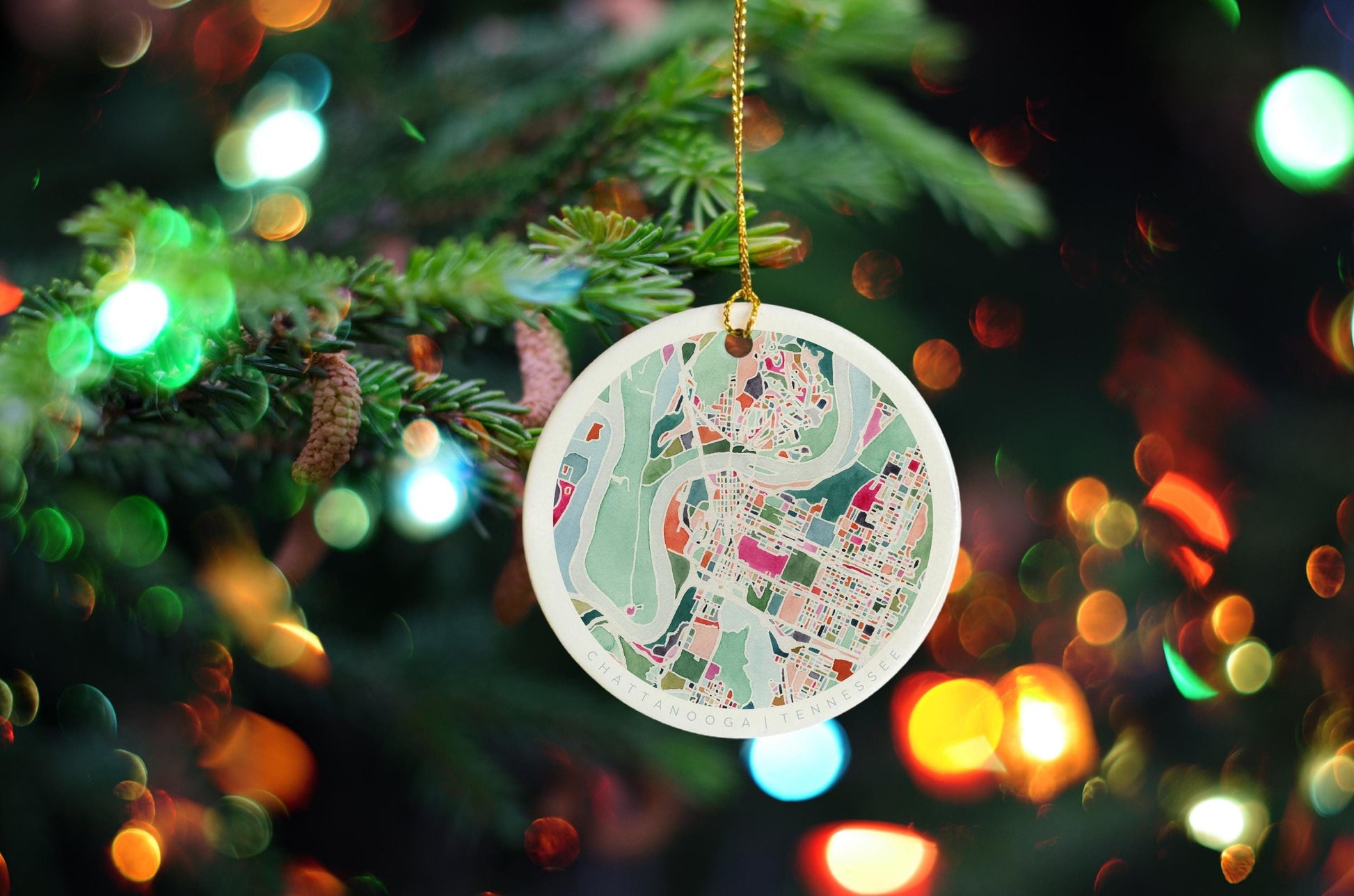 Chattanooga TN Christmas Ornament | Elegant ceramic holiday decoration