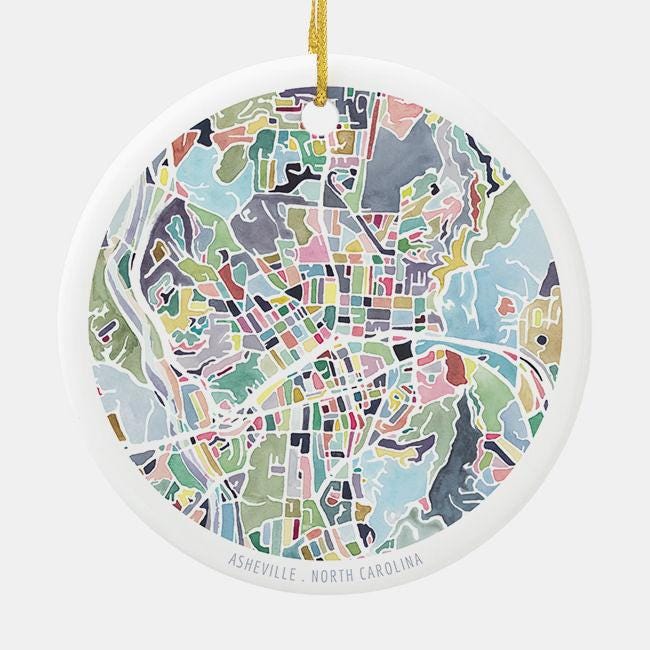 Asheville NC Christmas ornament | North Carolina holiday decor | Round ceramic ornament