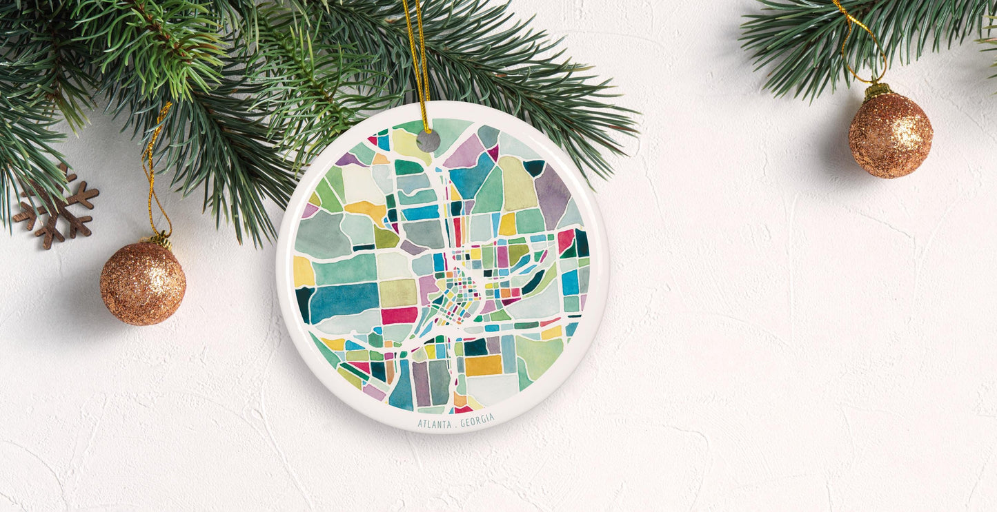 Atlanta GA Christmas ornament | Georgia holiday decor | Round ceramic ornament