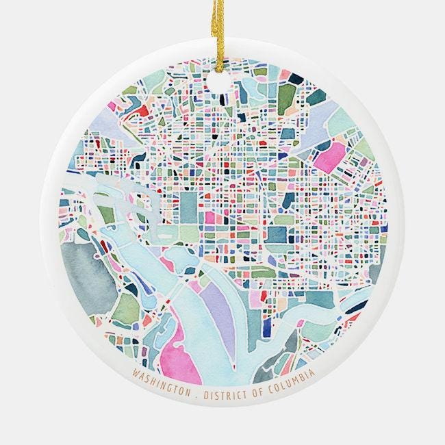 Washington DC Christmas tree ornament | District of Columbia holiday decor | Round ceramic ornament | Travel gift