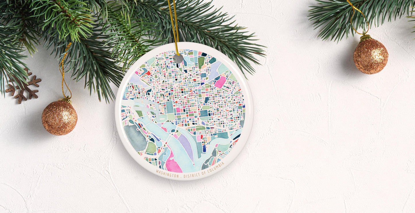 Washington DC Christmas tree ornament | District of Columbia holiday decor | Round ceramic ornament | Travel gift